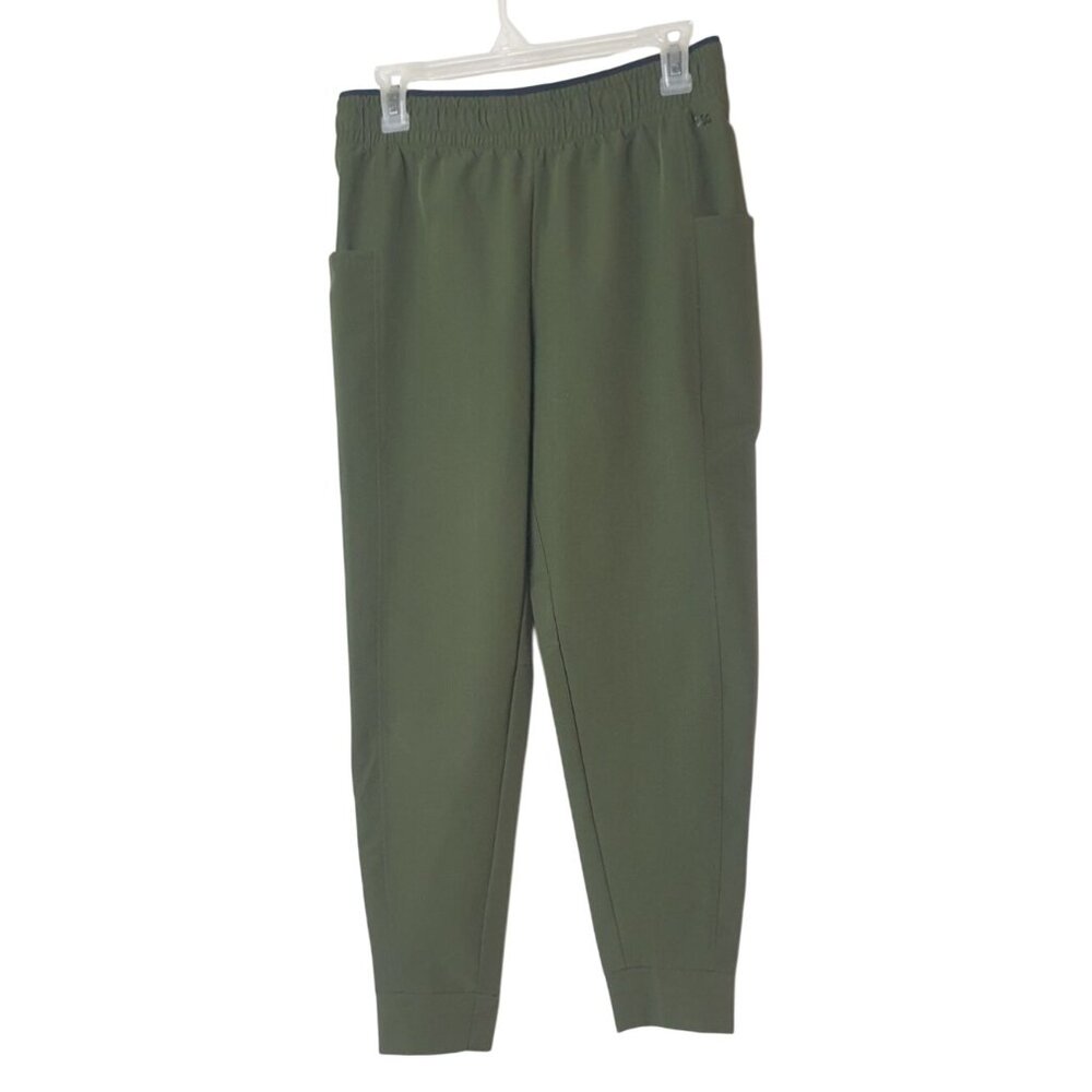 DSG Womens Casual Woven Pants S Olive Green Elastic Waist Side Pockets Cuff